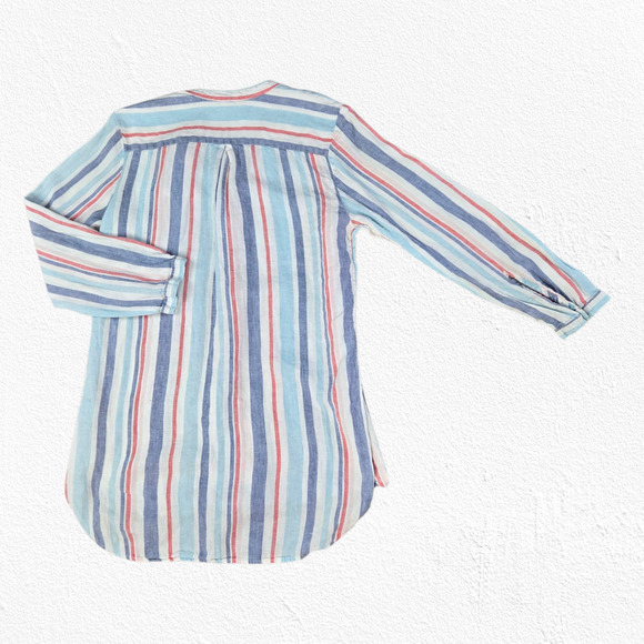 L.L. Bean 100% Linen Blue White Stripe Tunic Long Sleeve Summer Shirt Size Small - Picture 6 of 6